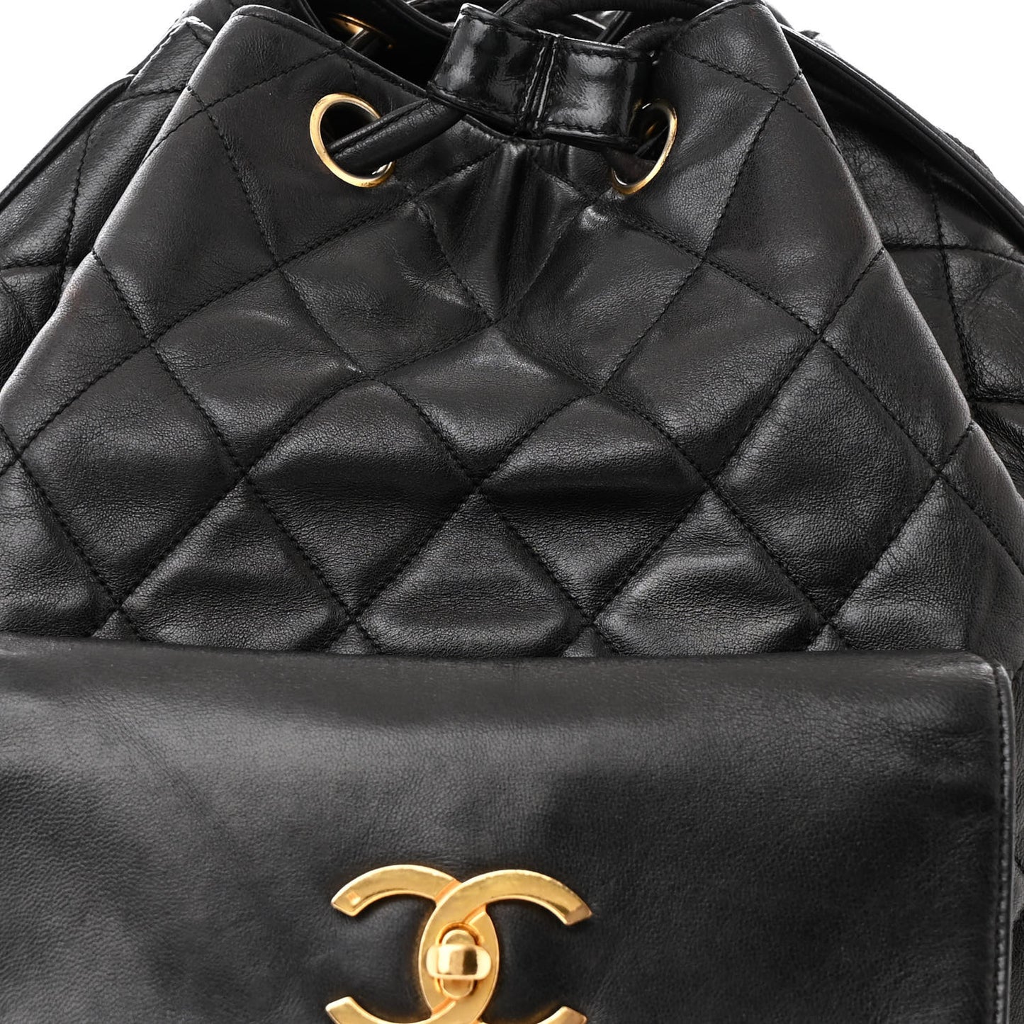 Lambskin Quilted Drawstring Backpack Black
