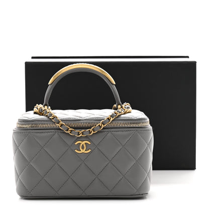 Chanel Lambskin Quilted Metal Small Top Handle Vanity Case With Chain Grey 11 of 11