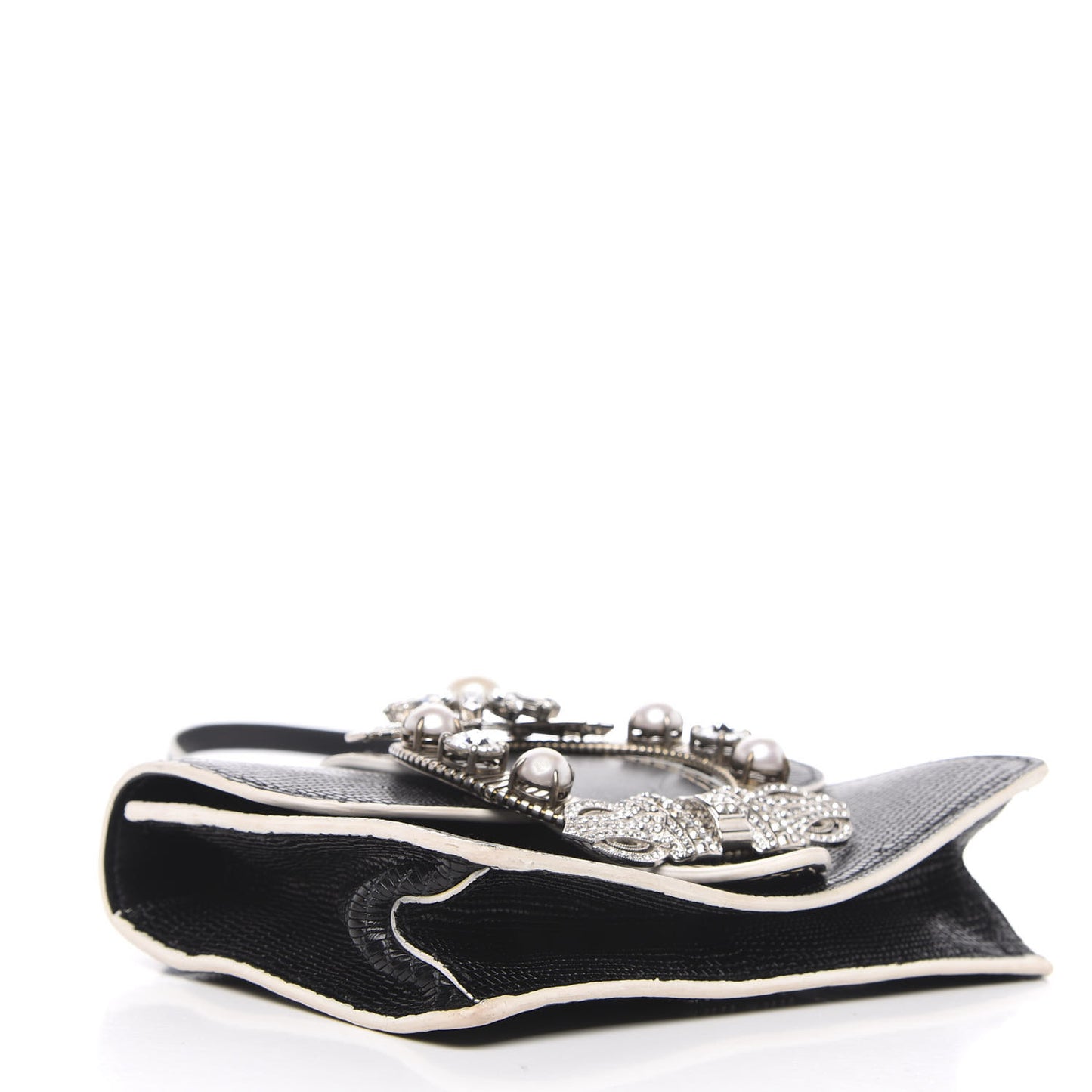 Embossed Lizard Calfskin Crystal Embellished Saint Lucertola Shoulder Bag Black