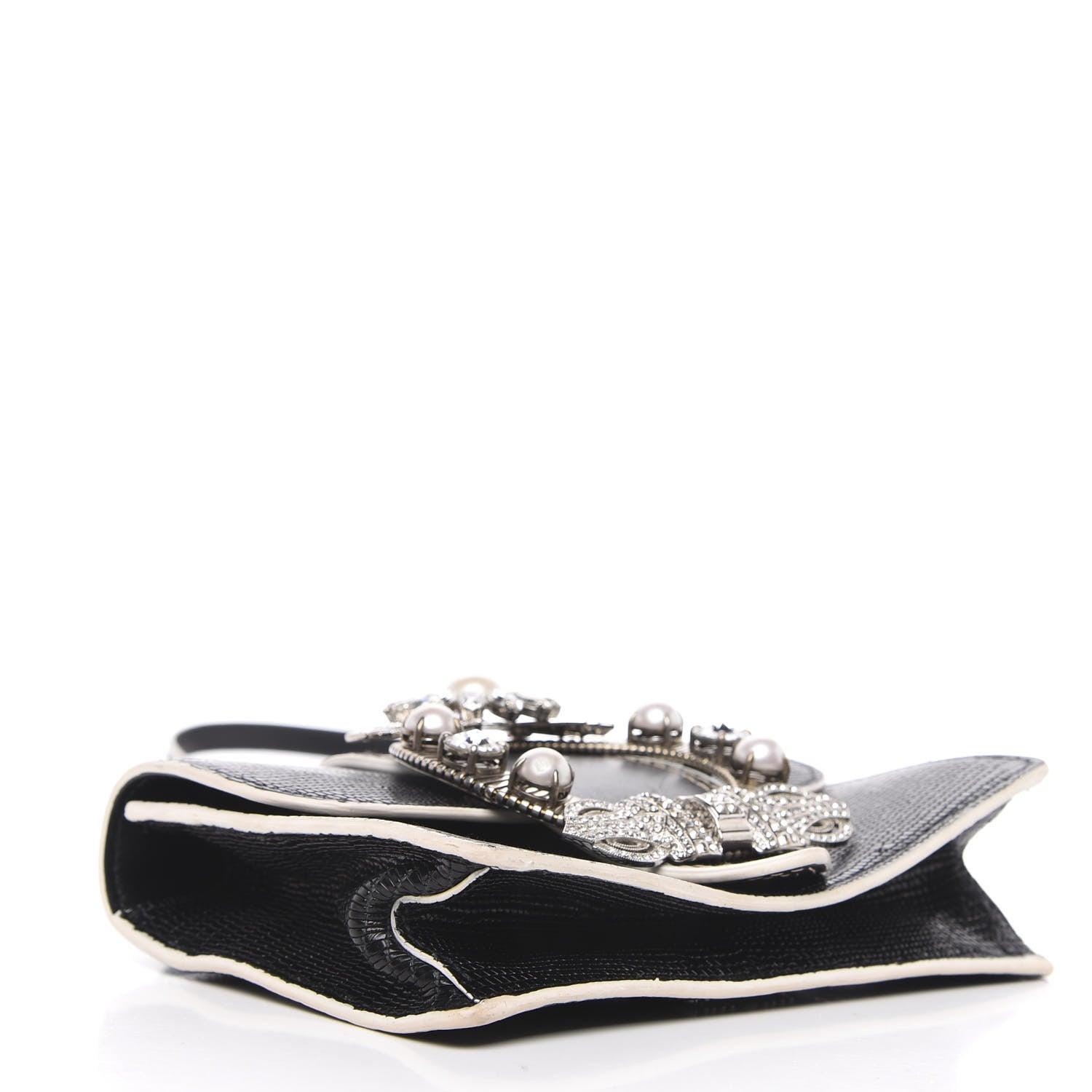 Miu Miu Embossed Lizard Calfskin Crystal Embellished Saint Lucertola Shoulder Bag Black 5 of 14
