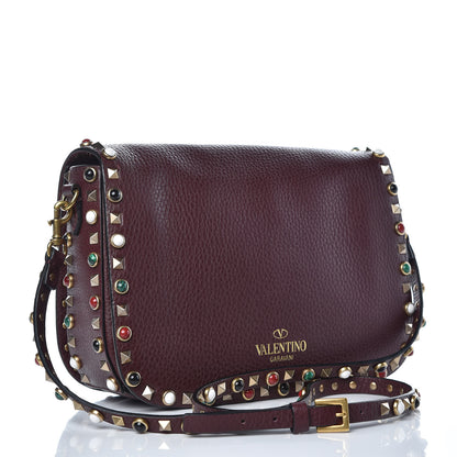 Valentino Garavani Pebbled Calfskin Medium Rockstud Rolling Flap Saddle Bag Rubin 3 of 9