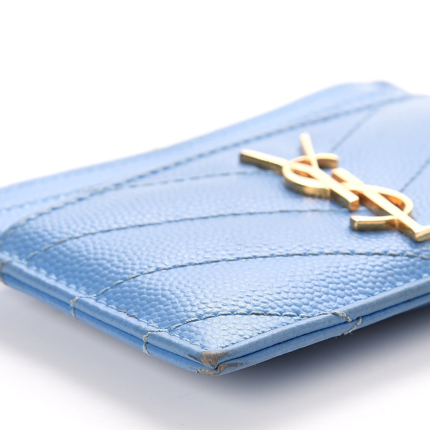 Grain De Poudre Matelasse Monogram Credit Card Case Blue Clair