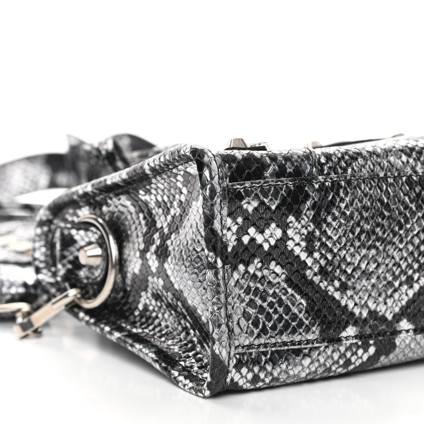 Metallic Calfskin Snakeskin Embossed Classic Silver Hardware Mini City Silver