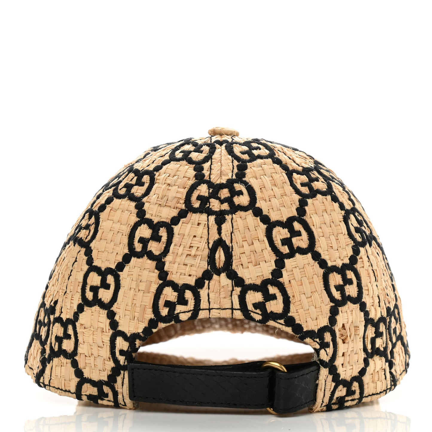 Raffia GG Monogram Elaphe Embroidered Aisha Baseball Hat M Ivory Black