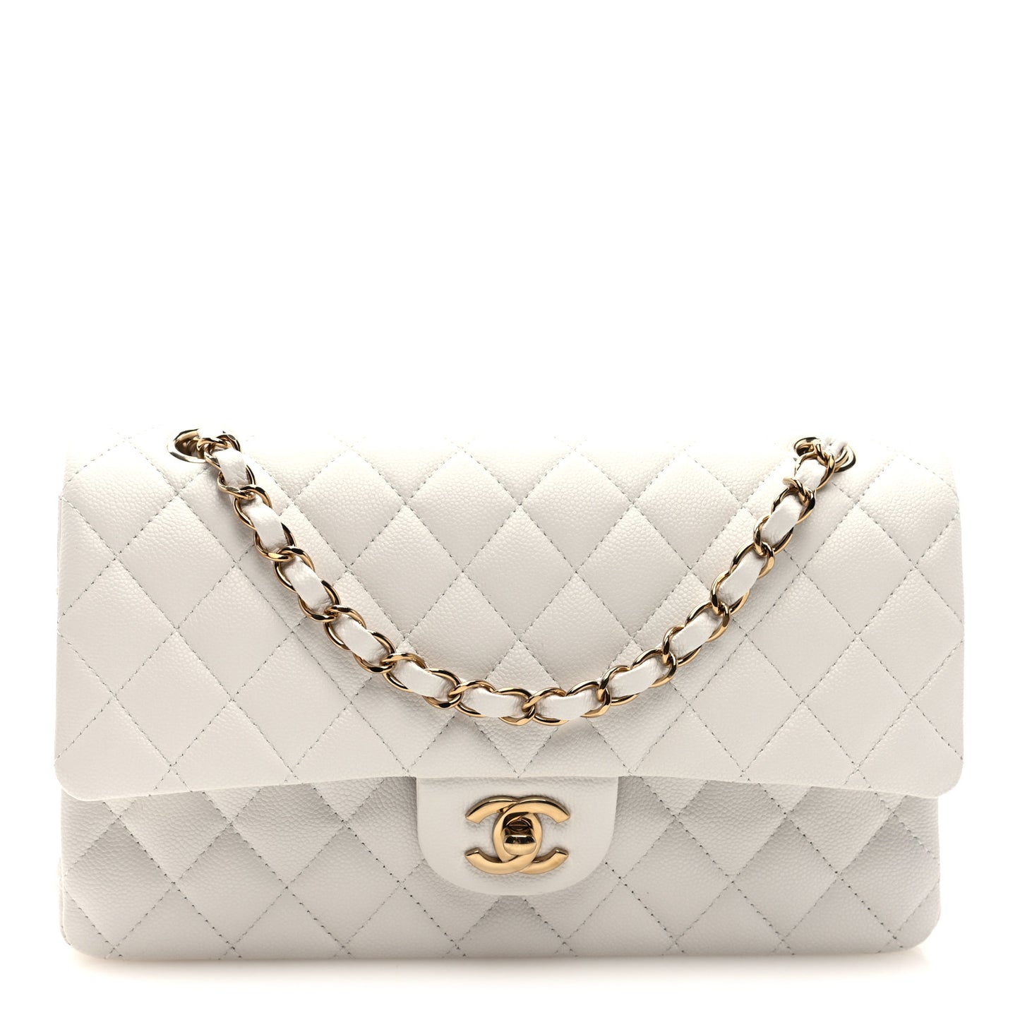 Caviar Quilted Medium Double Flap White