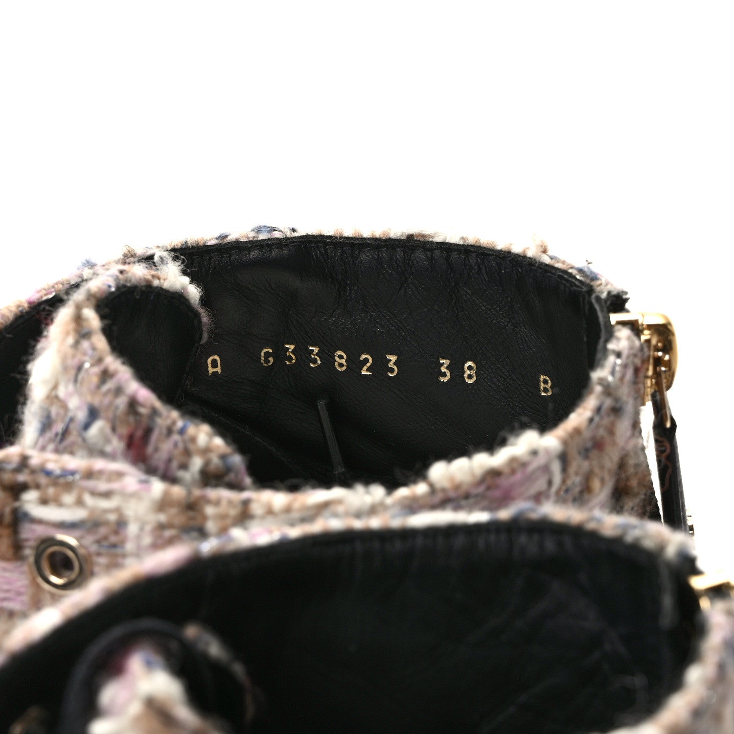 Chanel Tweed Calfskin Pearl Combat Short Boots 38 Beige Pink Black 8 of 8