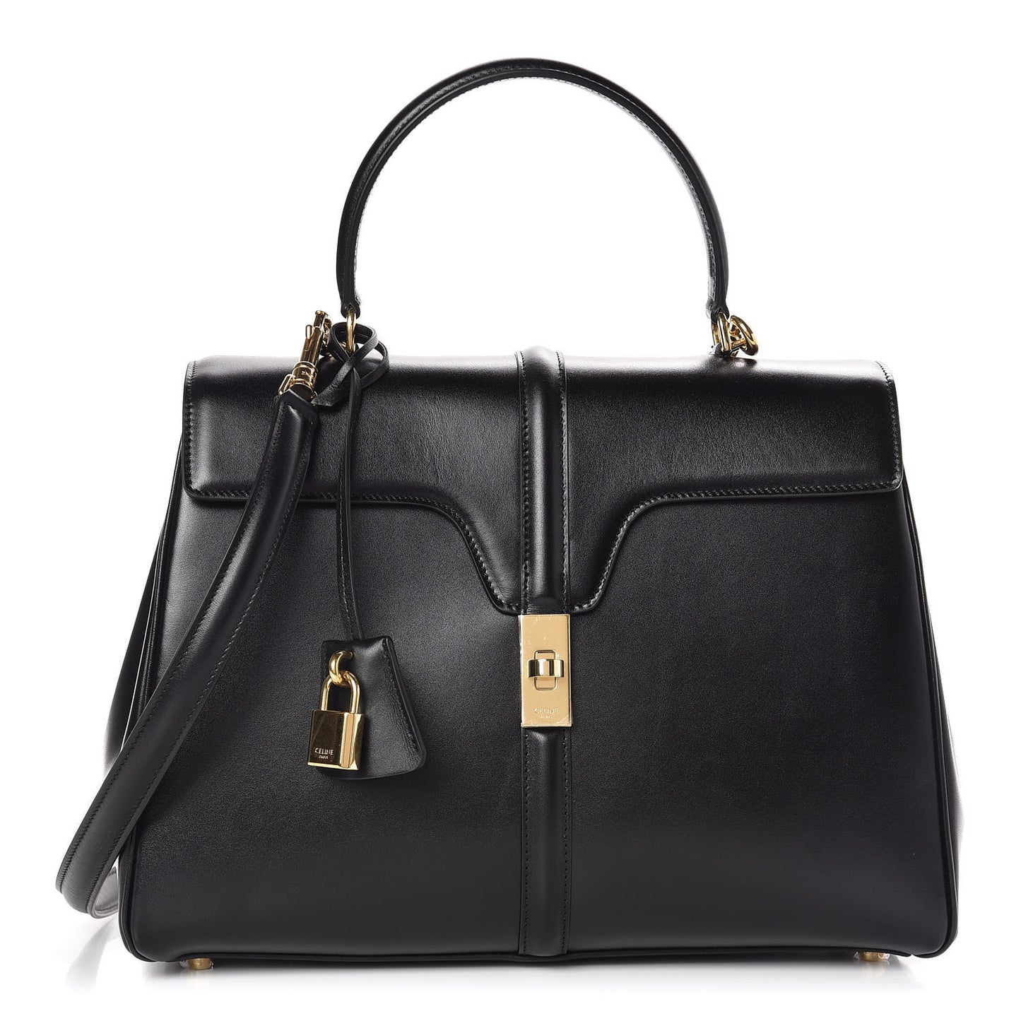 Satinated Calfskin Medium 16 Top Handle Bag Black