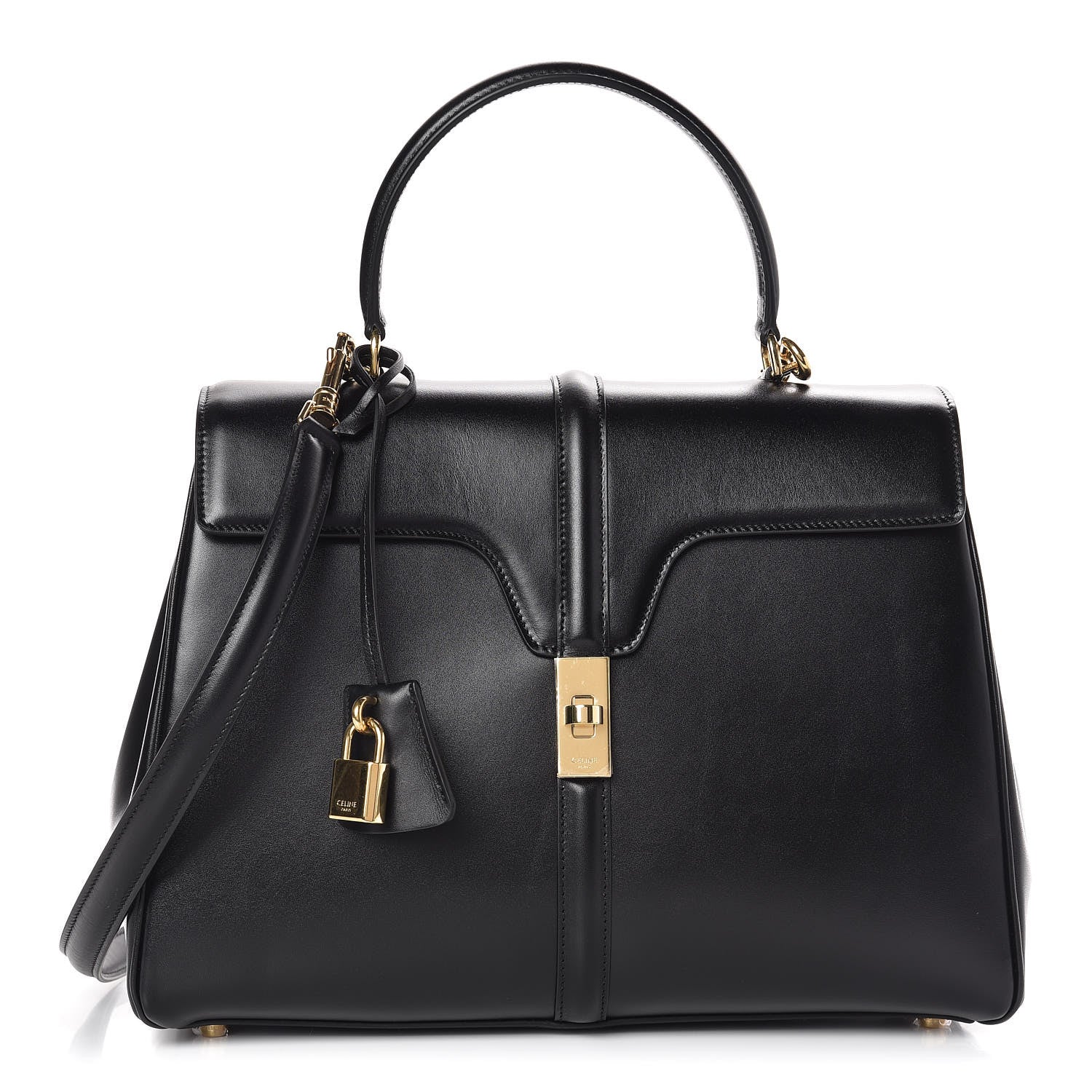 Celine Satinated Calfskin Medium 16 Top Handle Bag Black 1 of 10