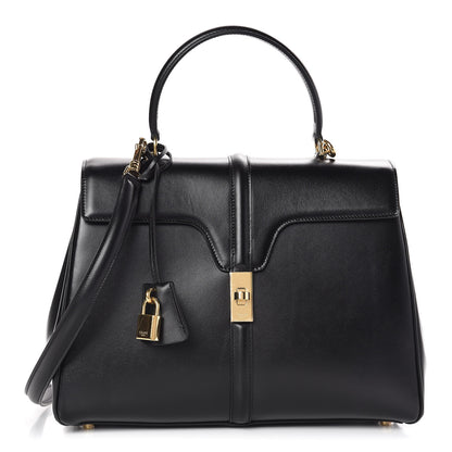 Celine Satinated Calfskin Medium 16 Top Handle Bag Black 1 of 10