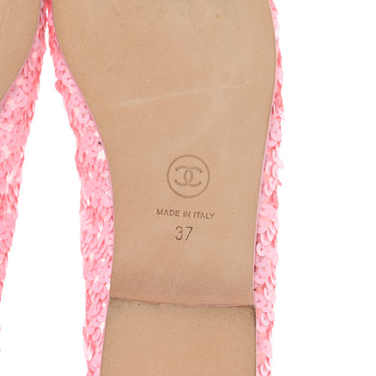 Chanel Sequins Satin Cap Toe CC Flat 37 Pink Black 6 of 8