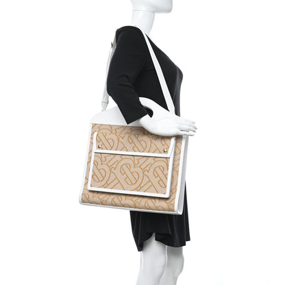 Burberry Monogram Canvas Smooth Calfskin Medium Pocket Bag White Beige 2 of 10