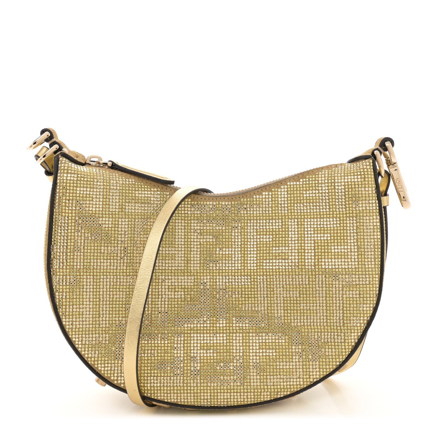 Fendi Crystal Vitello Laminato Suede FF Mini Fendigraphy Hobo Bag Platino 1 of 12