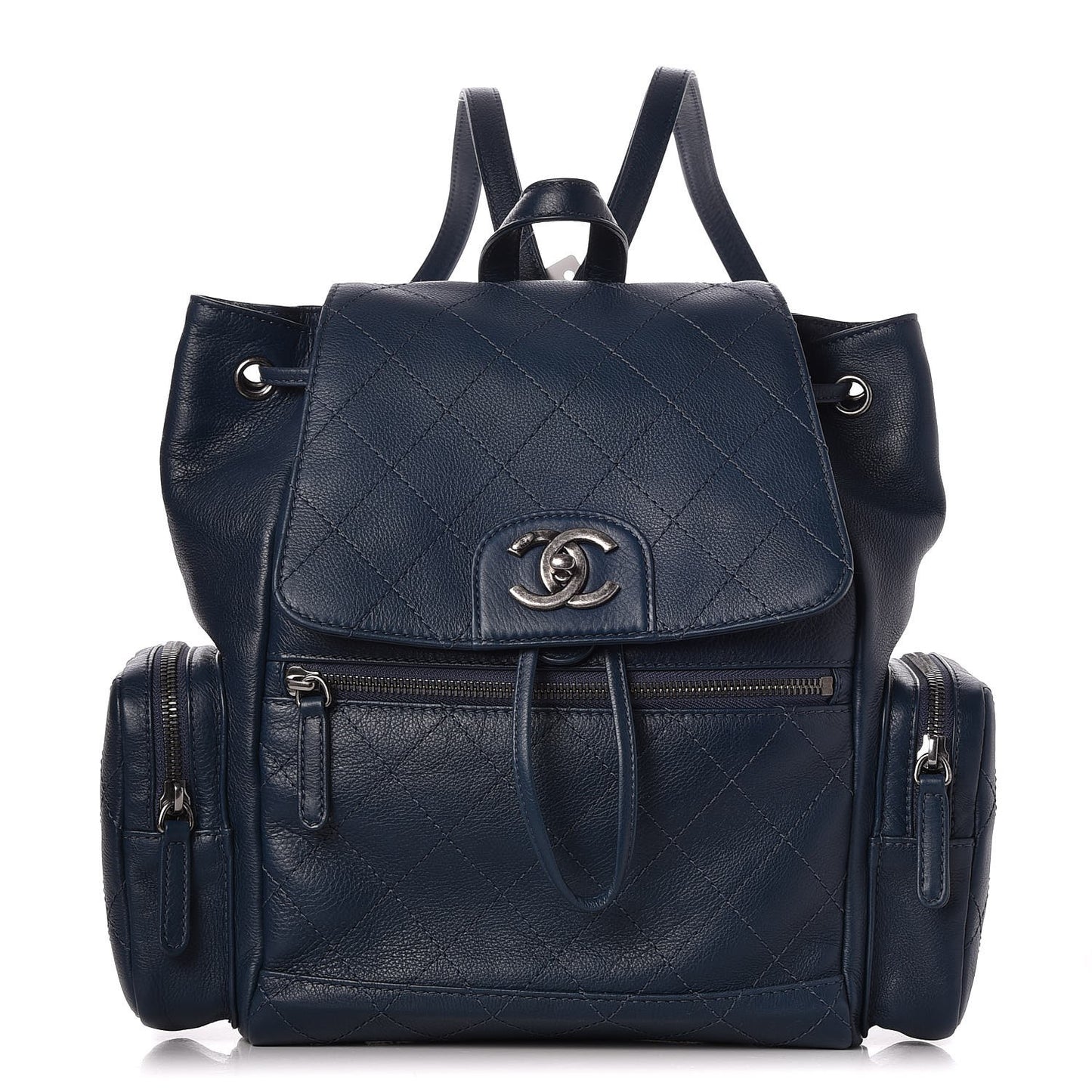Grained Calfskin Pocket Backpack Dark Blue