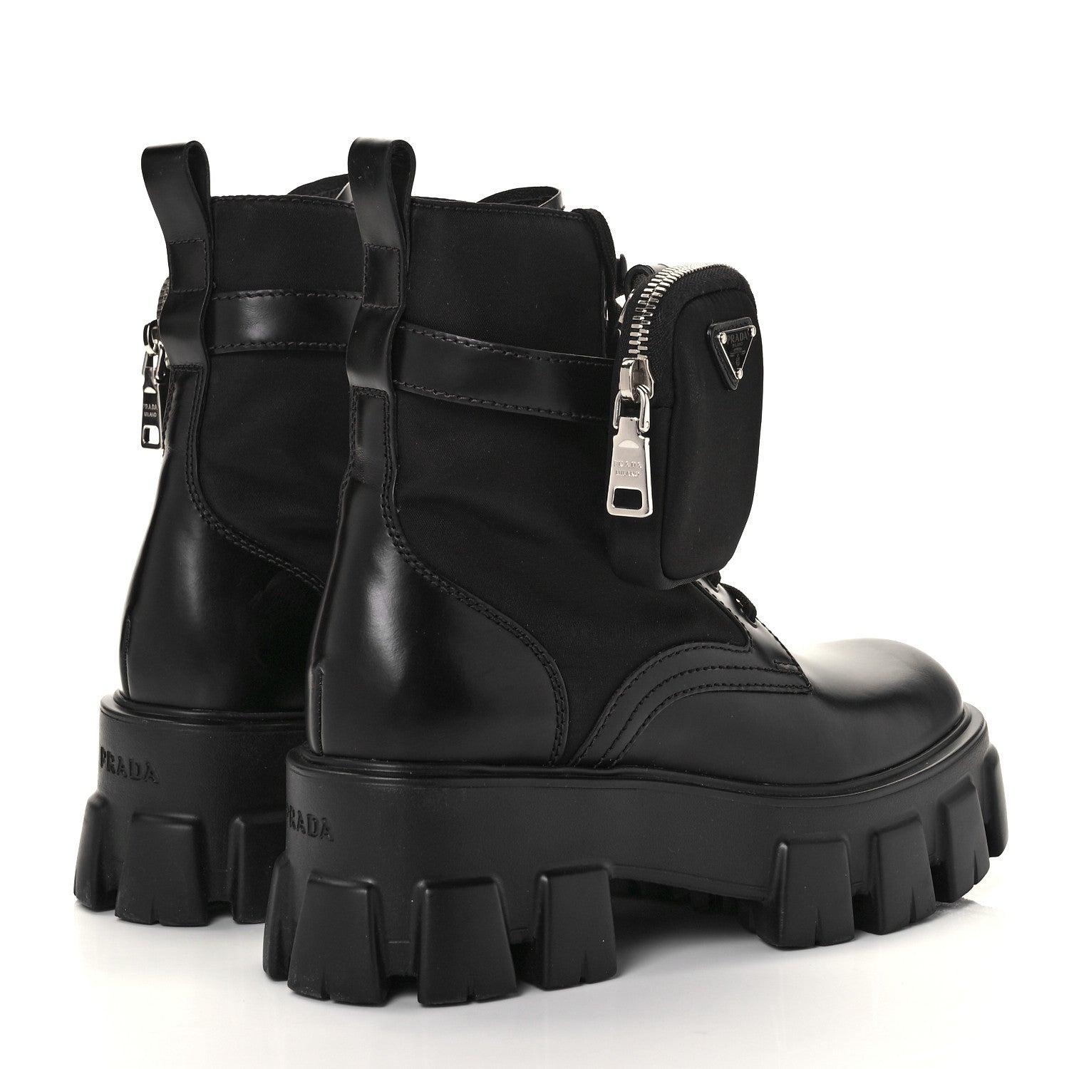 Prada Spazzolato Rois Nylon Metal Triangle Logo Monolith Pouch Pocket 55mm Boots 36 Black 4 of 6