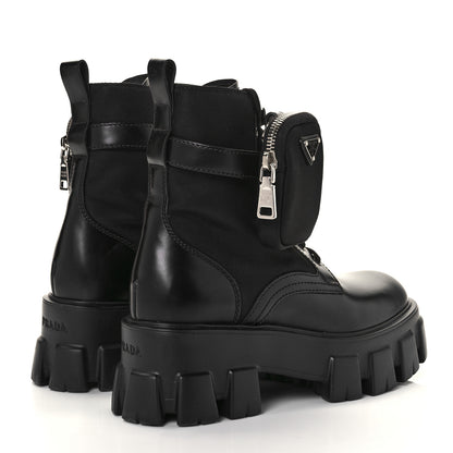 Prada Spazzolato Rois Nylon Metal Triangle Logo Monolith Pouch Pocket 55mm Boots 36 Black 4 of 6