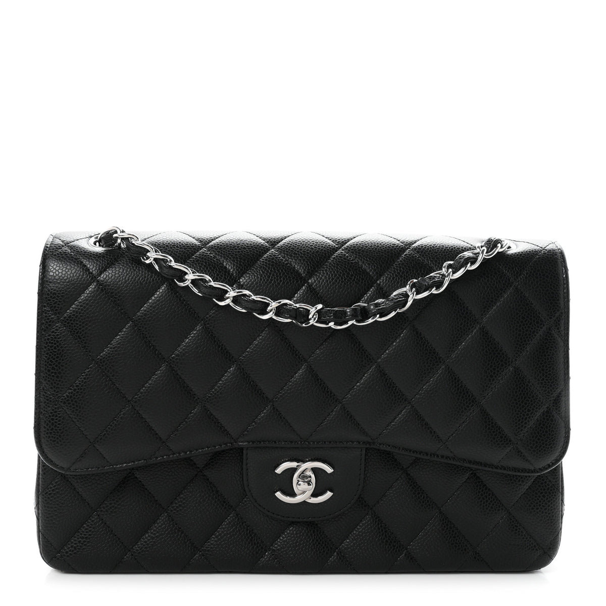 Caviar Quilted Jumbo Double Flap Black