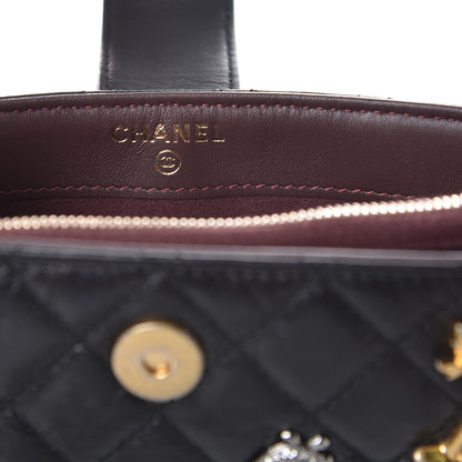 Chanel Aged Calfskin Quilted Lucky Charms Mini Phone Holder Clutch Black 6 of 8