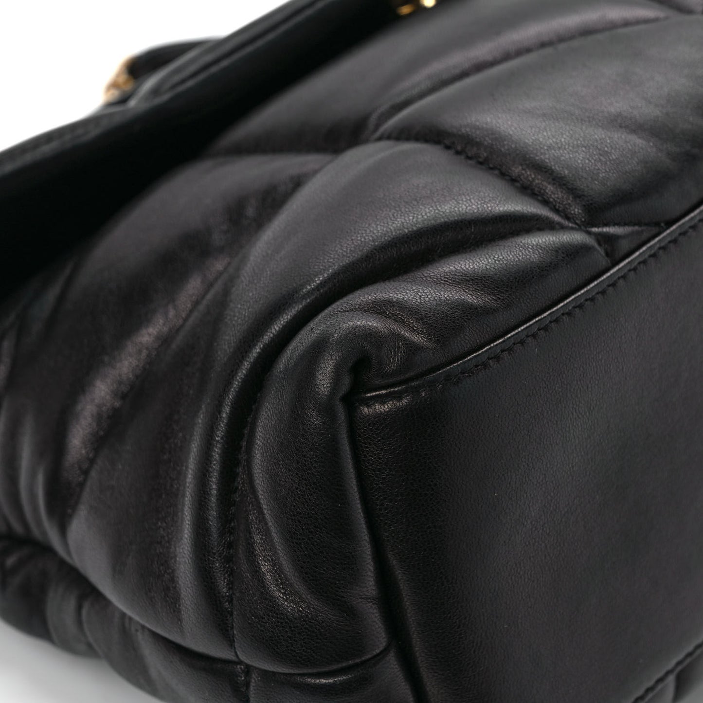 Lambskin Quilted Medium Loulou Puffer Monogram Chain Satchel Black