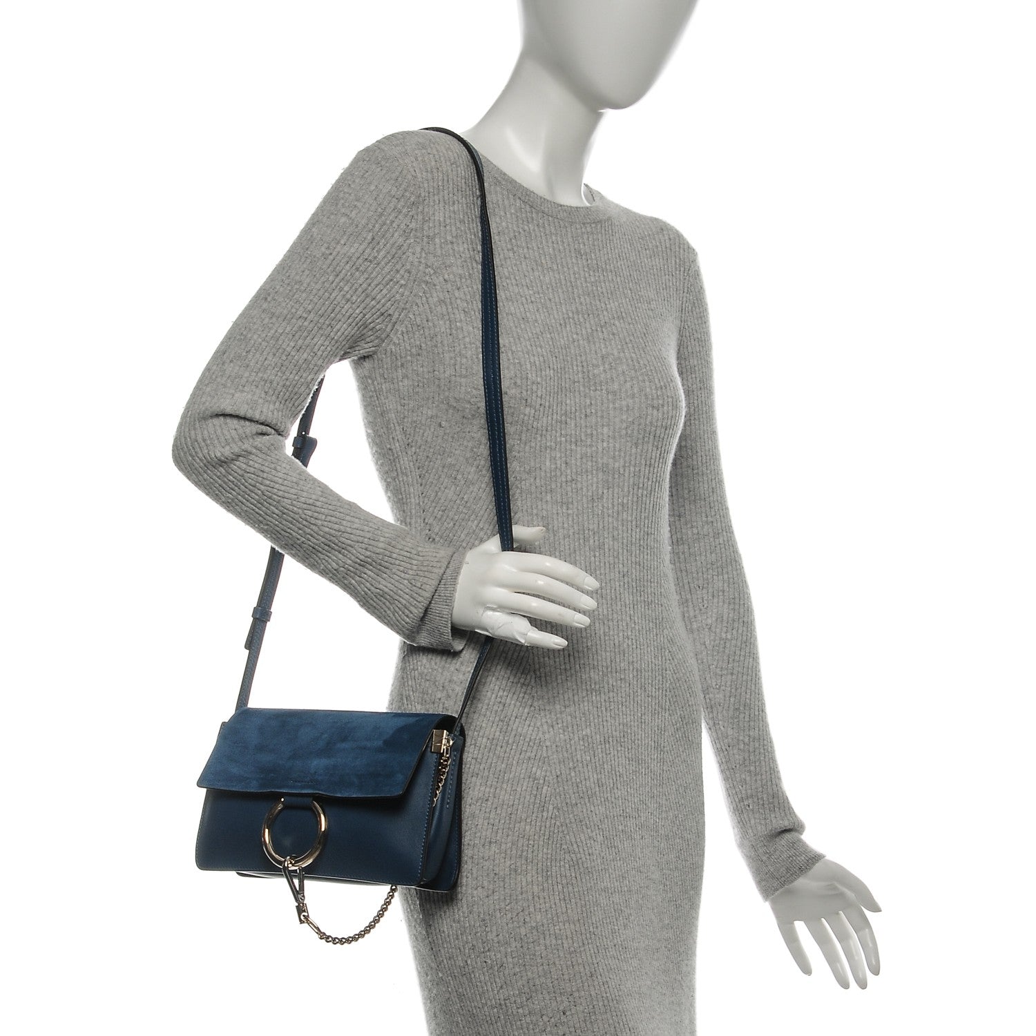 Chloe Suede Calfskin Small Faye Shoulder Bag Majolica Blue 2 of 6
