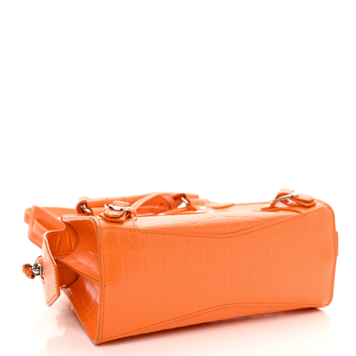 Semi Shiny Calfskin Crocodile Embossed Neo Classic Silver Hardware Mini City Orange