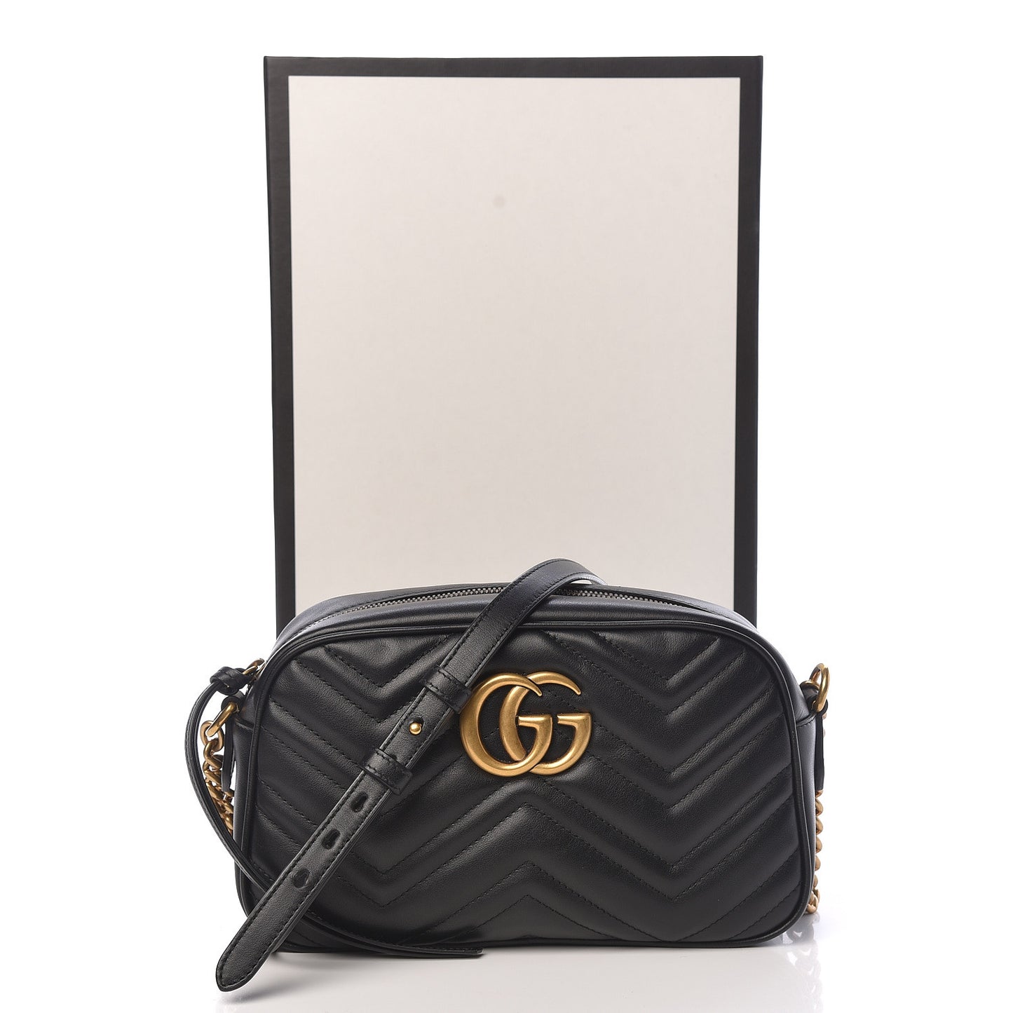 Calfskin Matelasse Small GG Marmont Chain Shoulder Bag Black