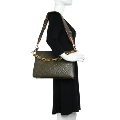Louis Vuitton Lambskin Embossed Monogram Coussin MM Khaki 2 of 11