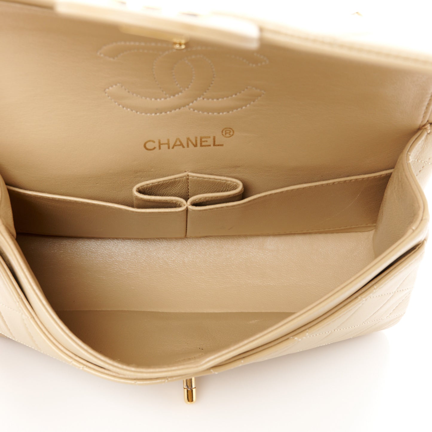Lambskin Quilted Small Double Flap Beige