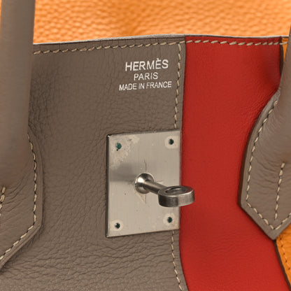 Hermes Taurillon Clemence Swift Tri-Color Birkin 35 Sanguine Gris Tourterelle Moutarde 6 of 15