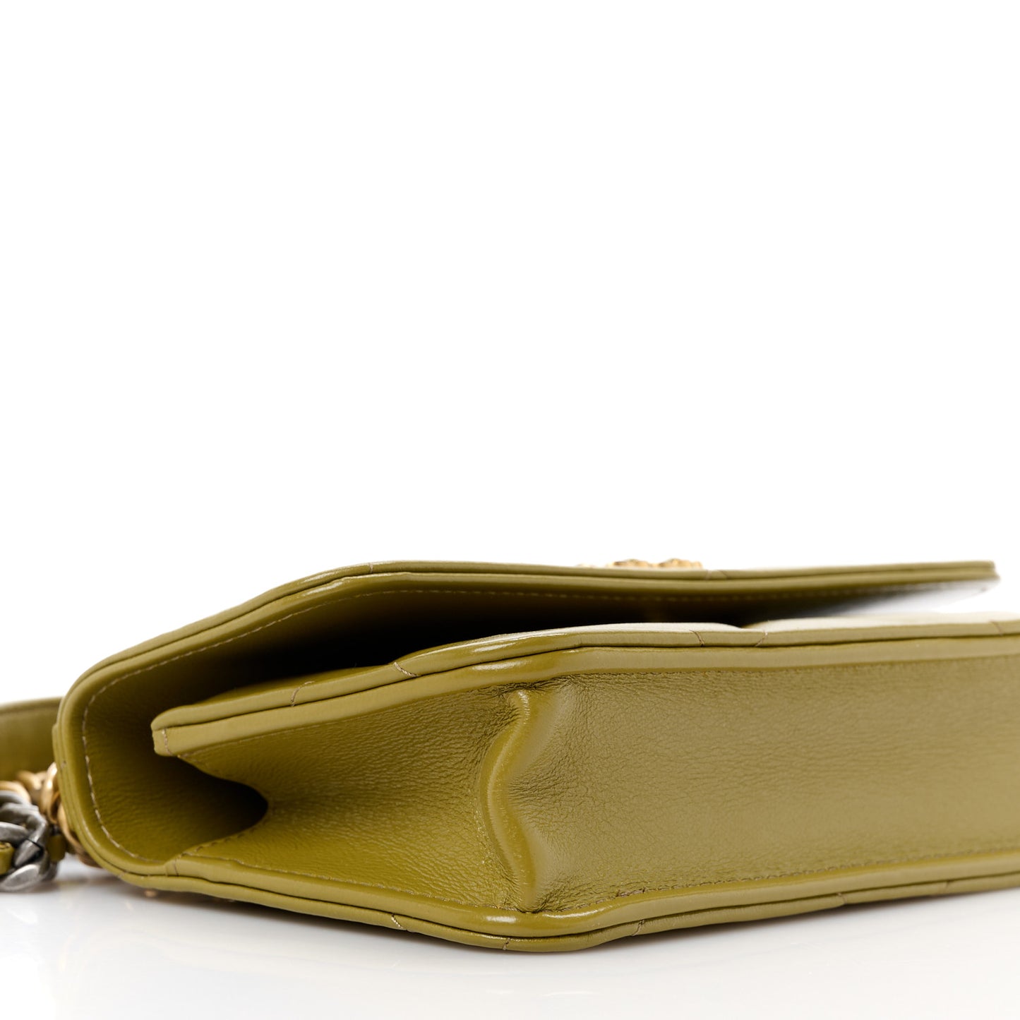 Lambskin Quilted Chanel 19 Flap Phone Holder With Chain Green