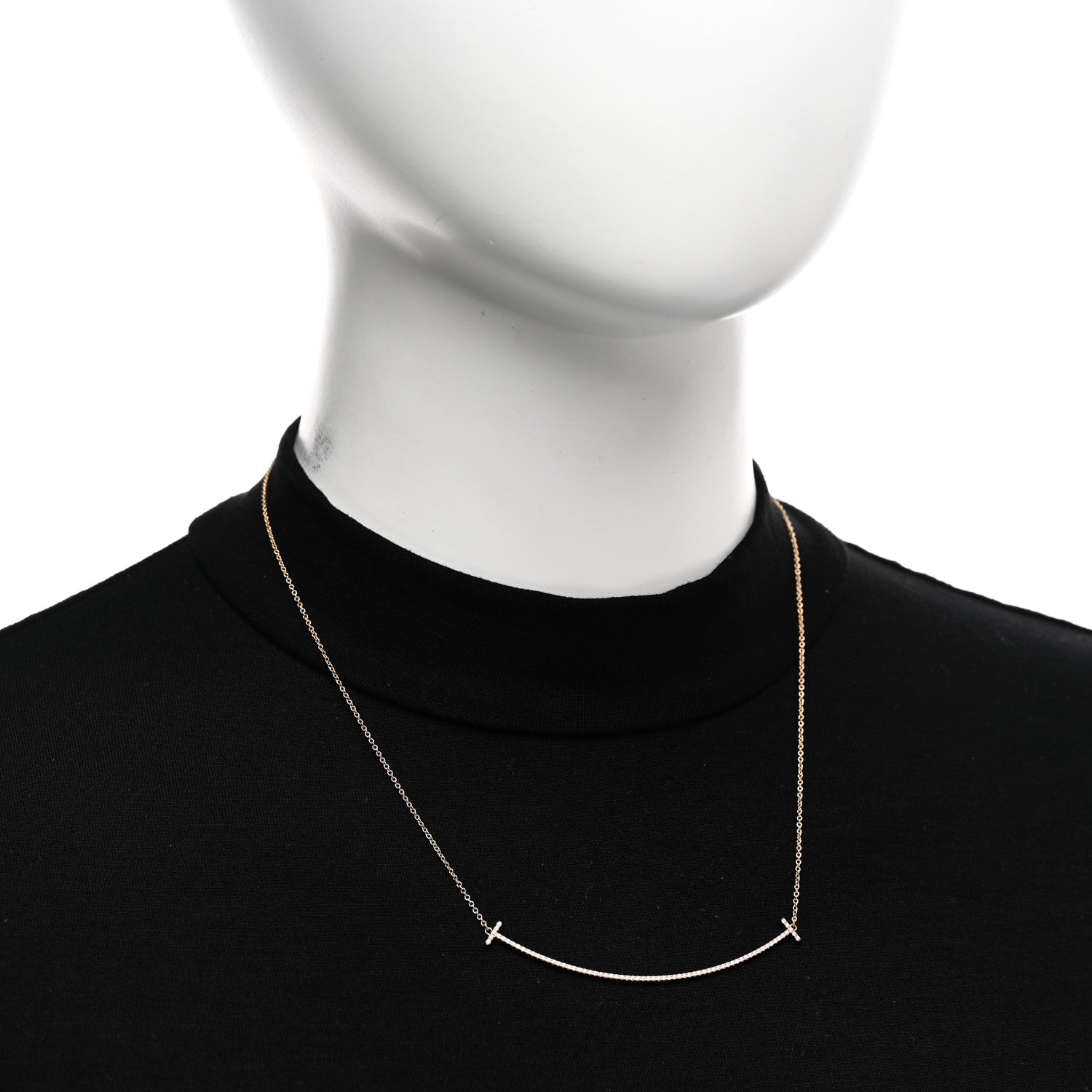 Tiffany 18K Rose Gold Diamond Large T Smile Pendant Necklace 2 of 5