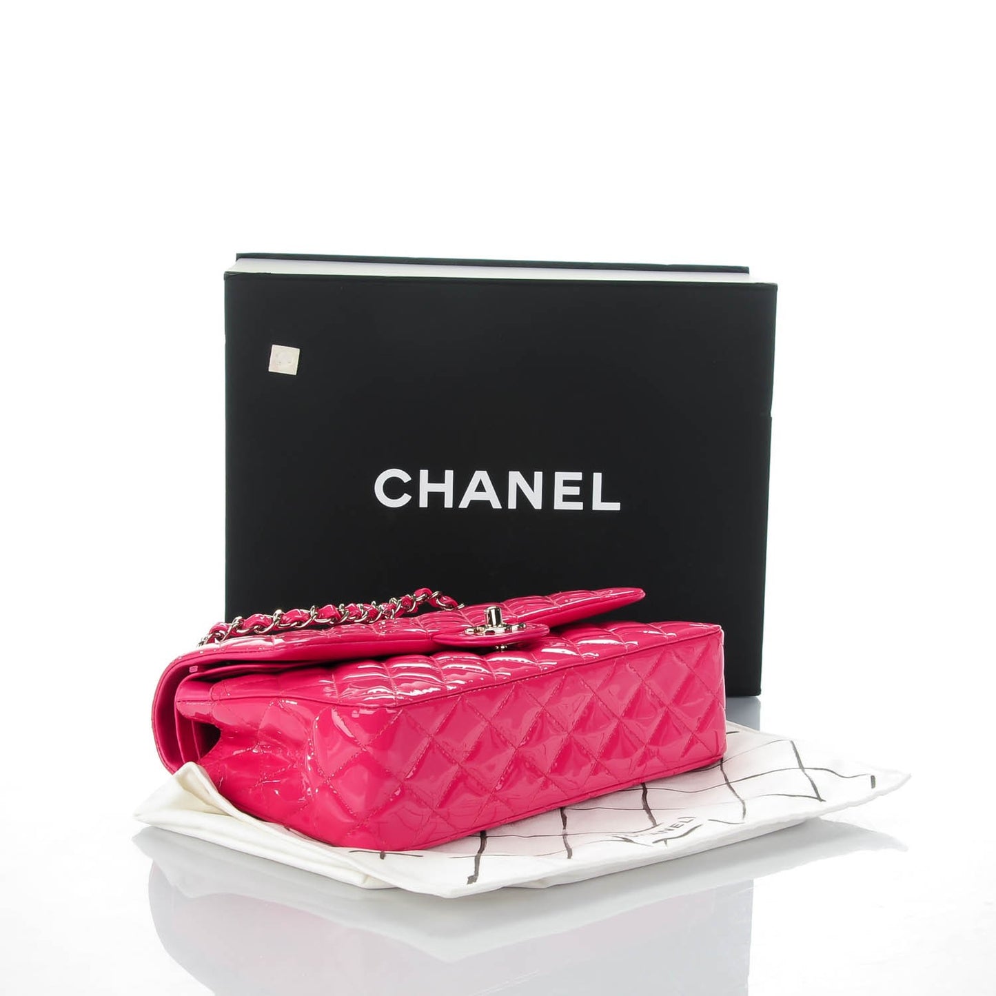 Patent Quilted Medium Double Flap Fuchsia