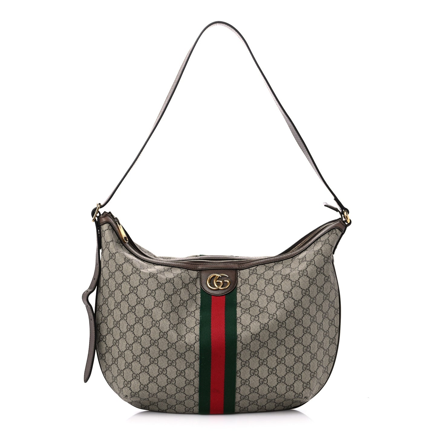 GG Supreme Monogram Web Ophidia Half Moon Hobo Brown