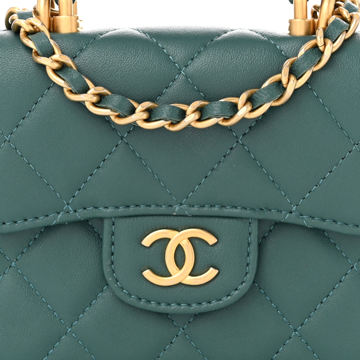 Chanel Lambskin Quilted Top Handle Flap Coin Purse With Chain Green 9 of 12