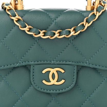 Chanel Lambskin Quilted Top Handle Flap Coin Purse With Chain Green 9 of 12