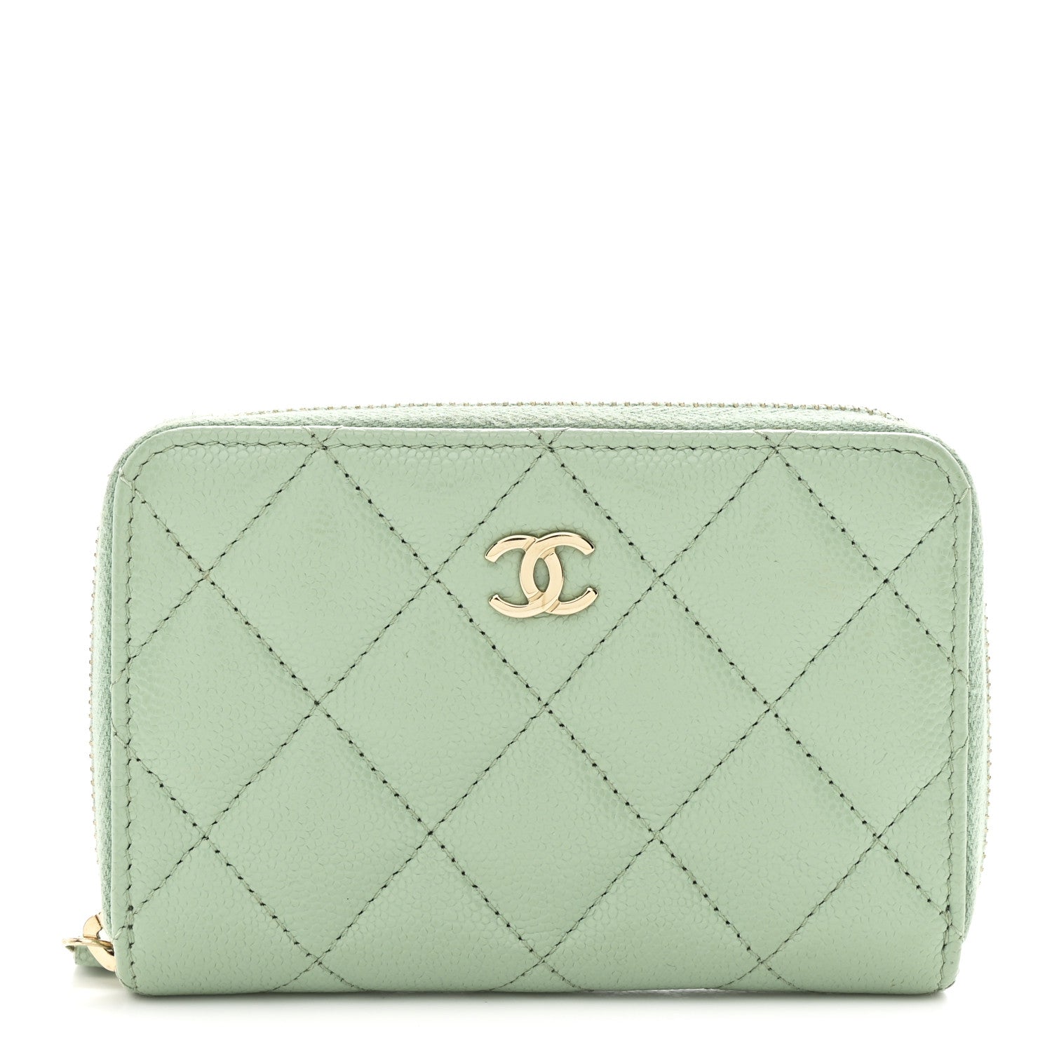 Chanel Caviar Quilted Zip Around Coin Purse Wallet Dark Green 1 of 8