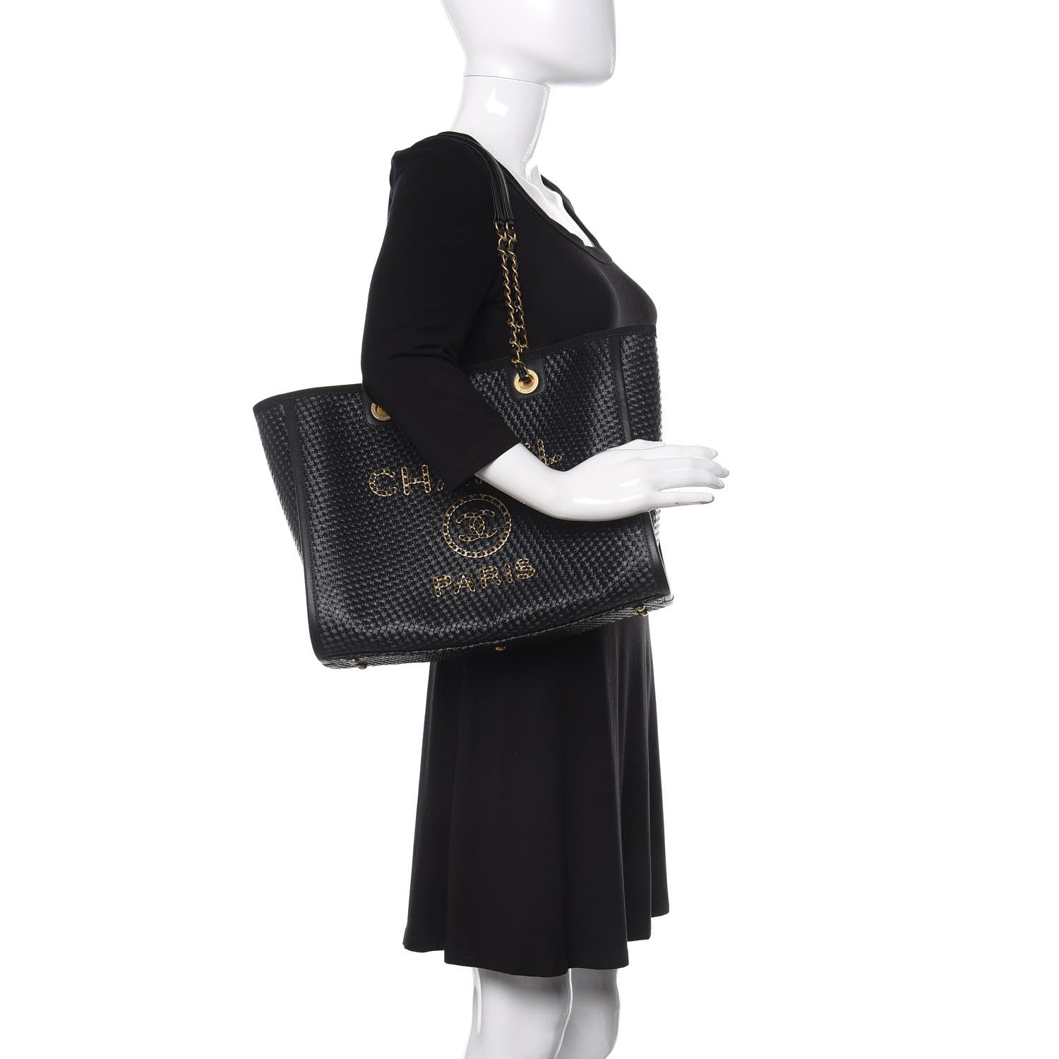 Chanel Woven Straw Raffia Small Deauville Tote Black 2 of 11