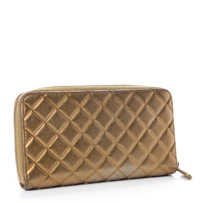 Chanel Metallic Lambskin Quilted Diamond CC Zip Around Wallet Gold 3 of 10