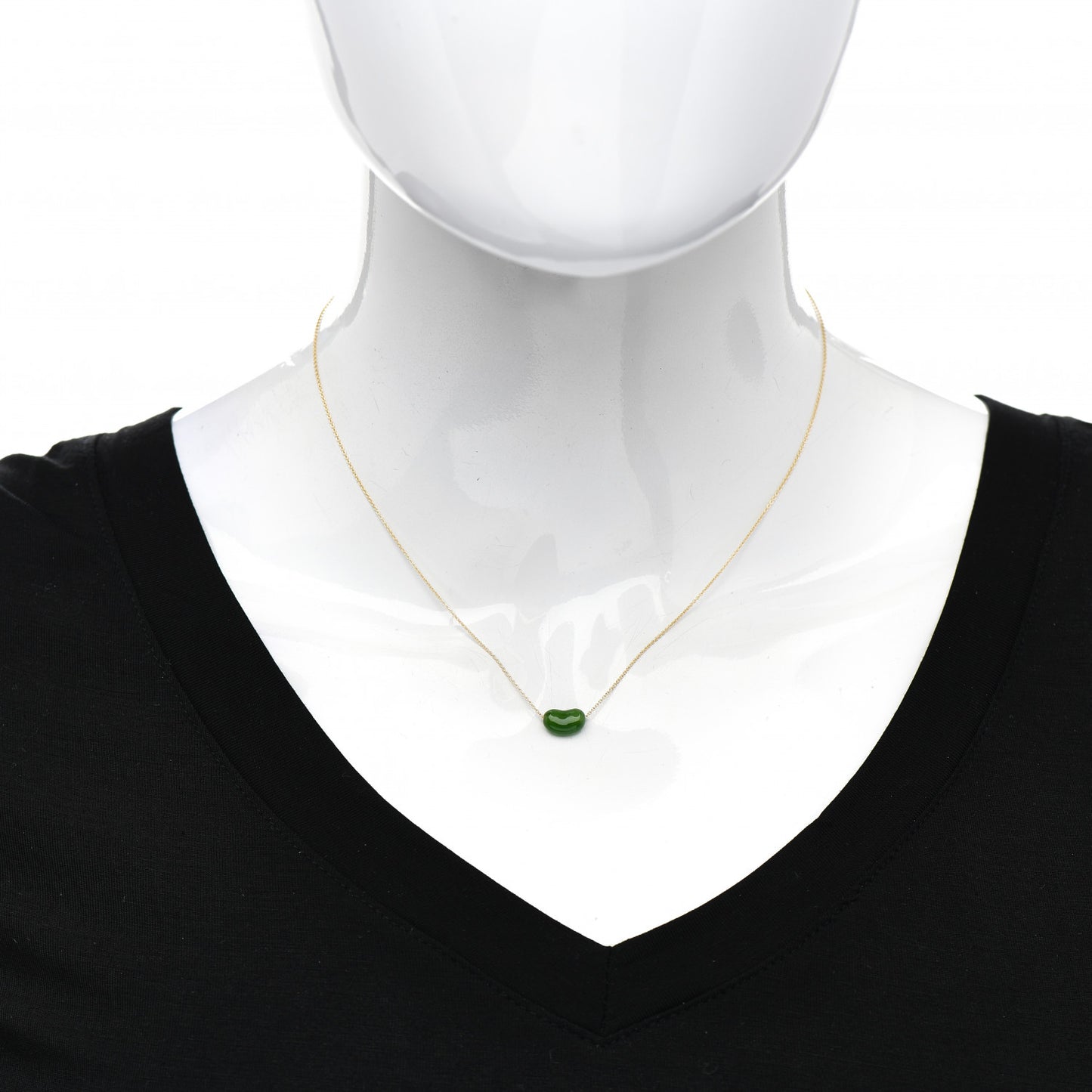 18K Yellow Gold Green Jade 9mm Elsa Peretti Bean Pendant Necklace