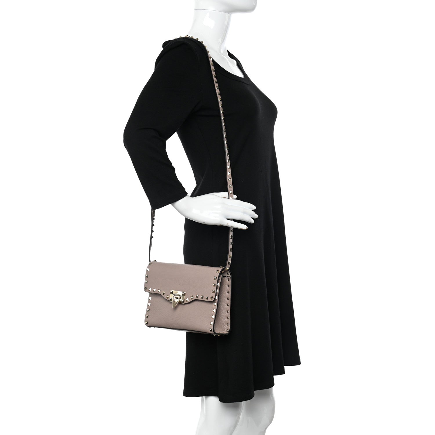Valentino Garavani Pebbled Calfskin Medium Rockstud Flip Lock Crossbody Bag Poudre 2 of 9