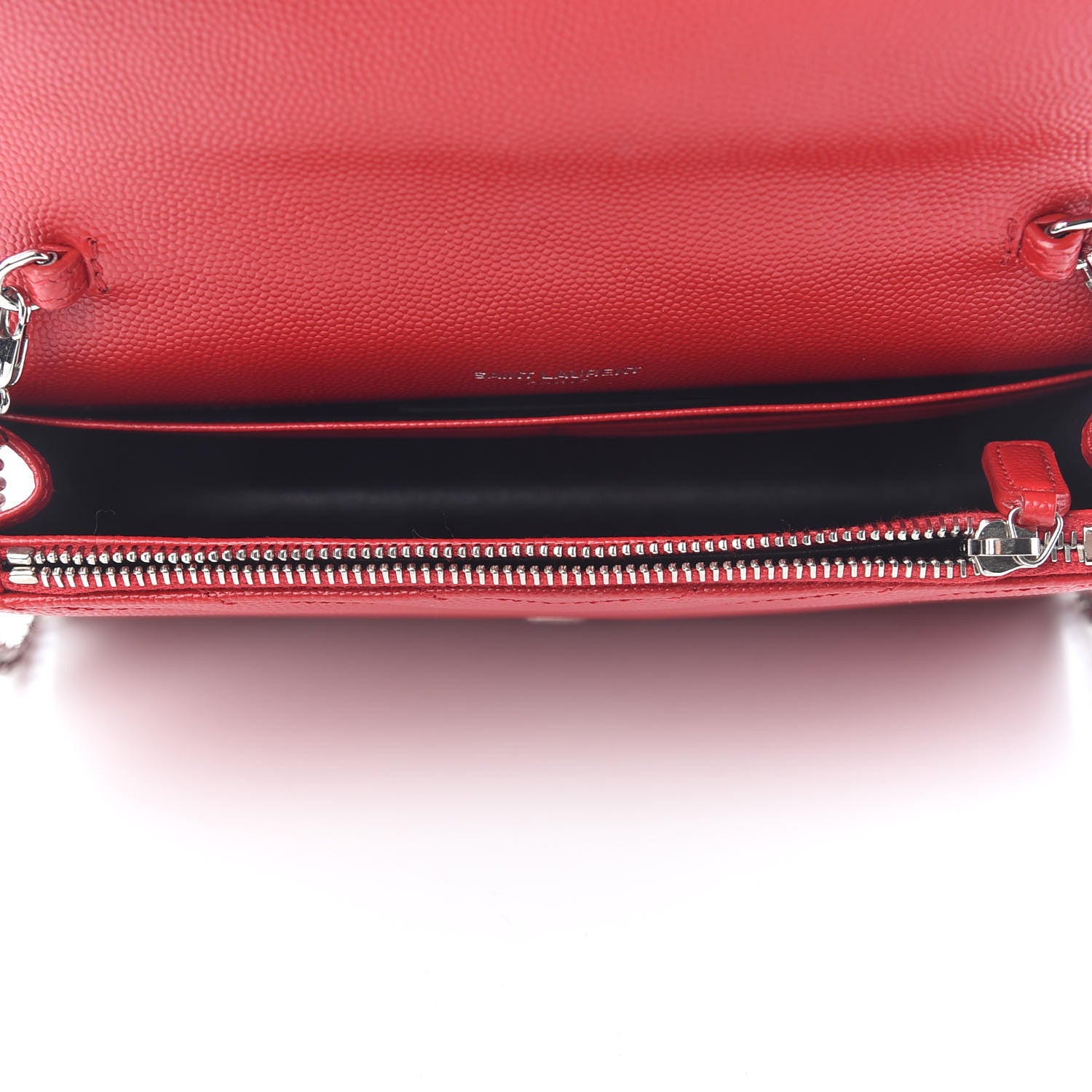 Saint Laurent Grain De Poudre Matelasse Chevron Monogram Envelope Chain Wallet Eros Rouge 4 of 9