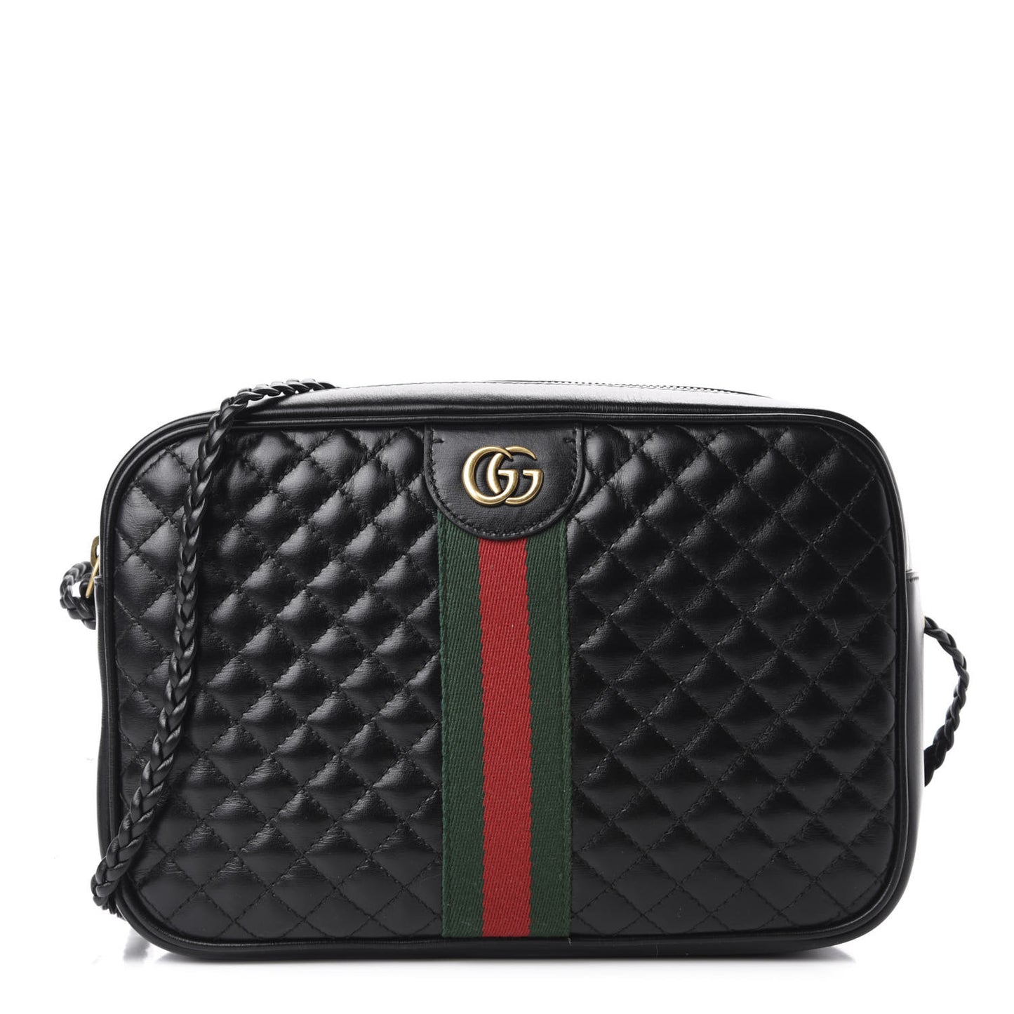 Calfskin Web Trapuntata Small GG Shoulder Bag Black