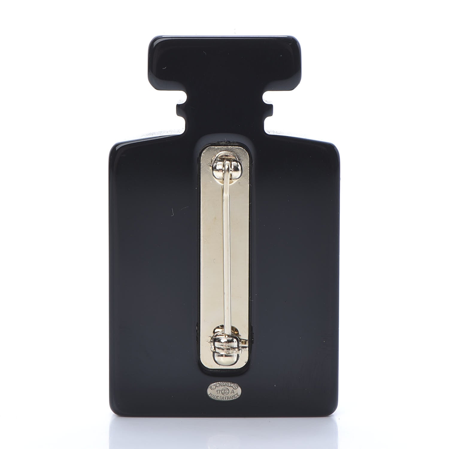 Chanel Resin Strass Perfume Bottle CC Brooch Black Gold 3 of 5