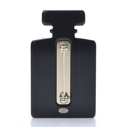 Chanel Resin Strass Perfume Bottle CC Brooch Black Gold 3 of 5
