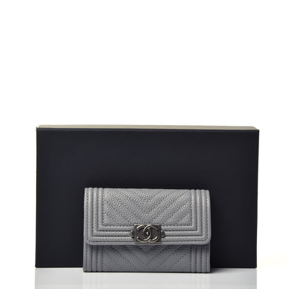 Chanel Caviar Chevron Quilted Boy Flap Card Holder Grey 9 of 9