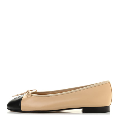 Chanel Lambskin Cap Toe CC Ballerina Flats 40 Beige Black 1 of 9
