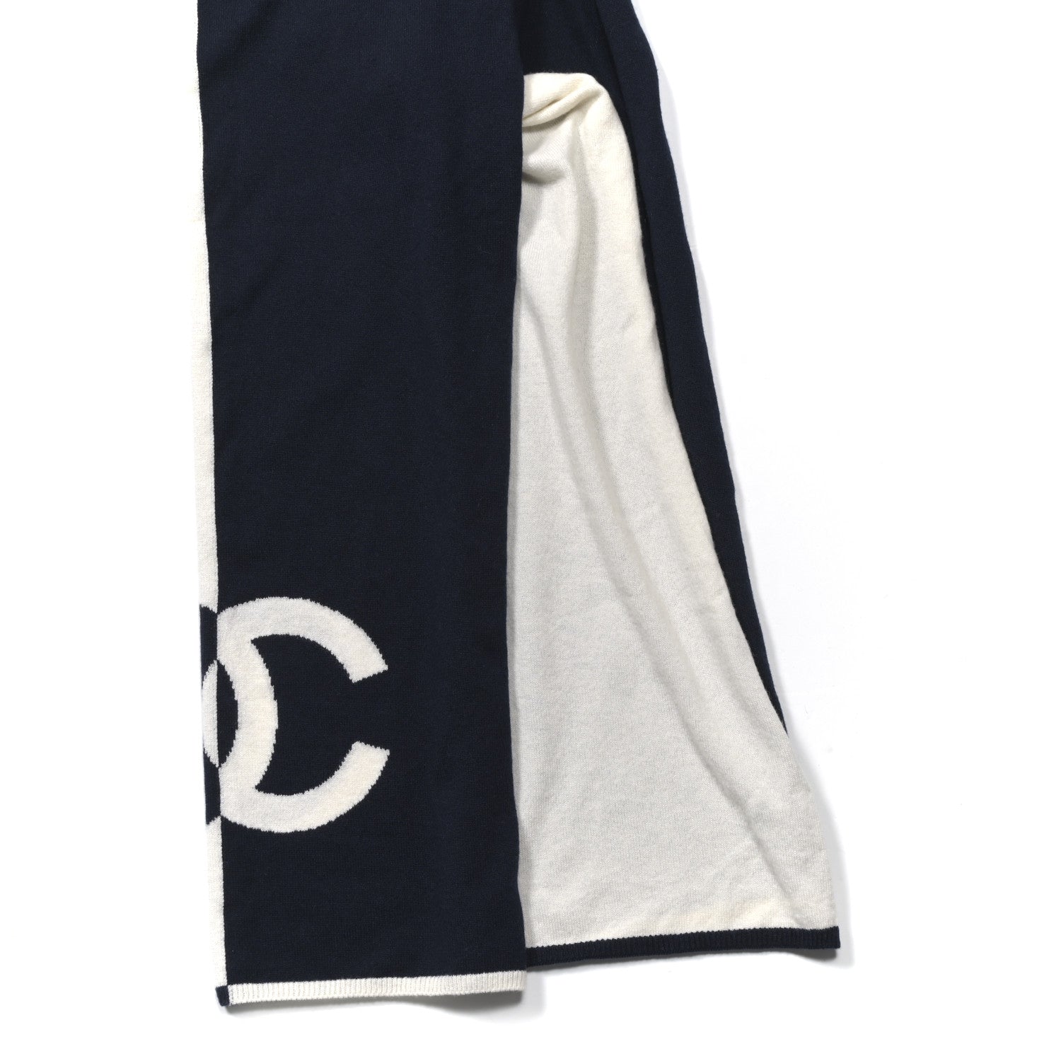 Chanel Cashmere CC Stole Navy Ivory 2 of 4