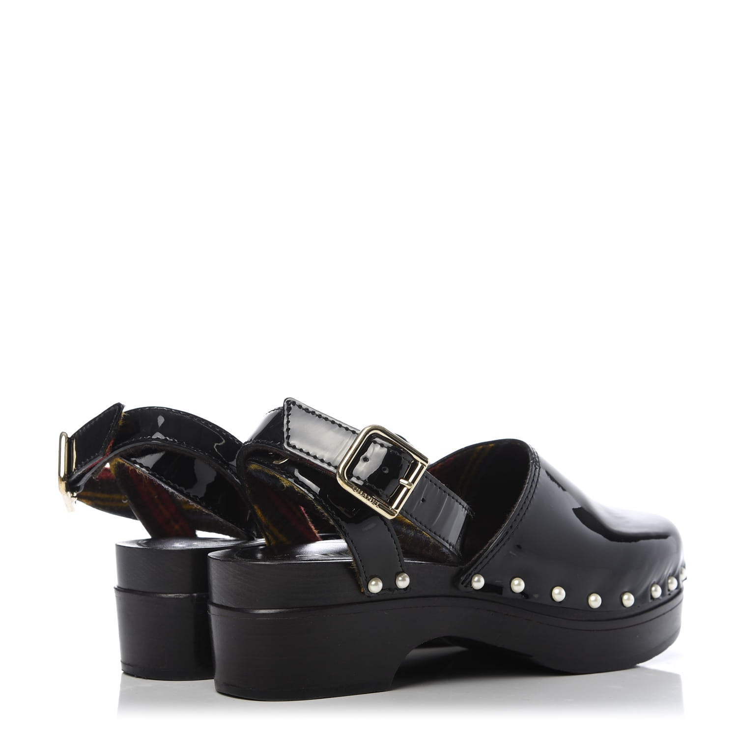 Chanel Patent Calfskin Pearl Ankle Strap Clogs 37 Black 4 of 8