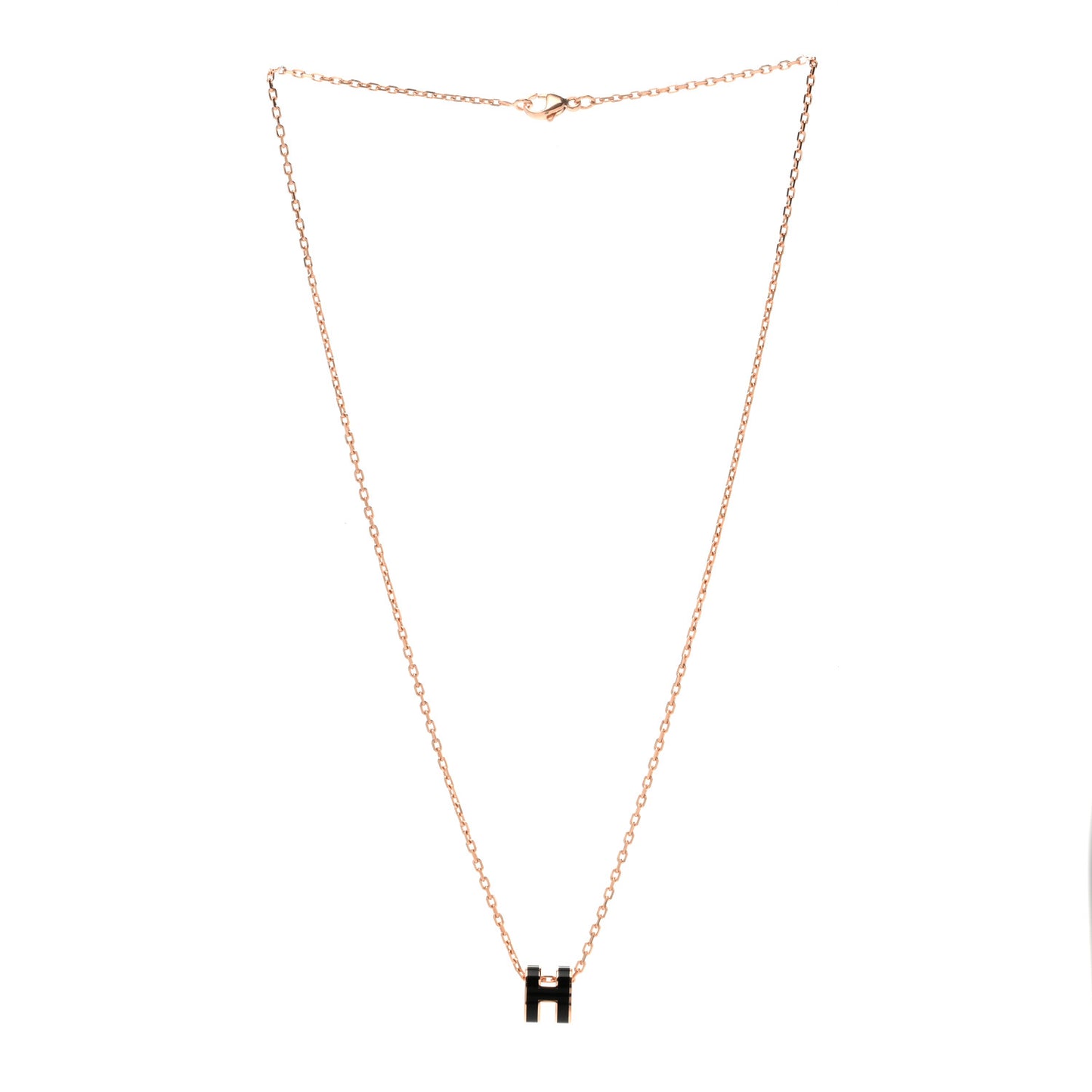 Lacquered Rose Gold Mini Pop H Pendant Necklace Black