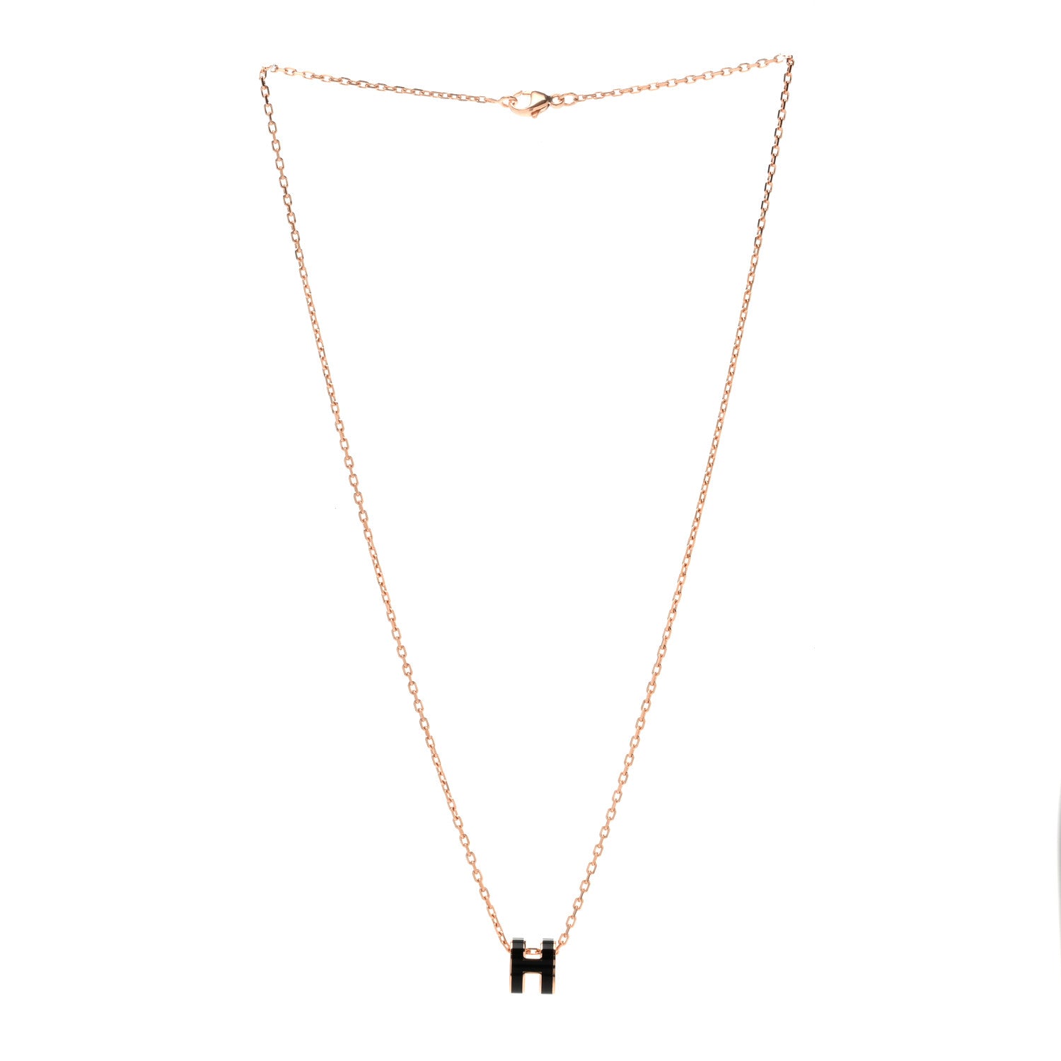 Hermes Lacquered Rose Gold Mini Pop H Pendant Necklace Black 3 of 4