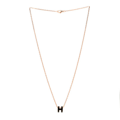 Hermes Lacquered Rose Gold Mini Pop H Pendant Necklace Black 3 of 4